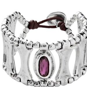 UNO DE 50 Bracelet Sterling Silver Plated Purple Swarovski Crystal Leather